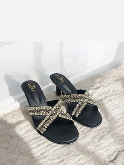 THE ALTER - Criss Cross Black Embellished Stiletto Heelsheels