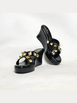 THE ALTER - Criss Cross Black Studded Wedges