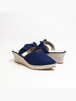 THE ALTER - Denim Navy Blue Bow Wedges