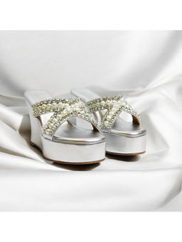 THE ALTER - Criss Cross Silver Embellished Wedges
