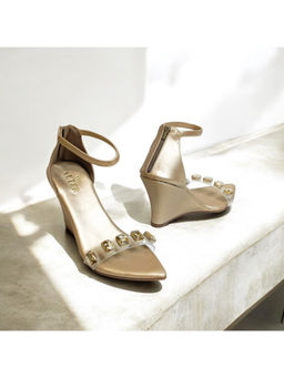 THE ALTER - Embellished Gold Clear Strap Wedges