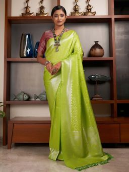 Odette - Green Colour Kanjivaram Silk Saree with Unstitched Blouse