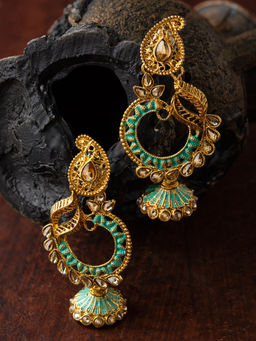 E2O - Classic Drop Gold Plated With studed Floral Earrings