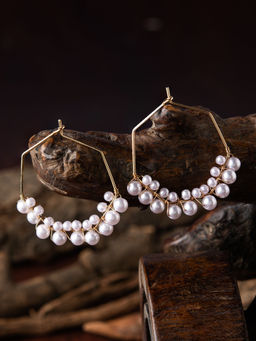 E2O - Contemporary Golden Hoop Earring Embellished With White Pearl For Women