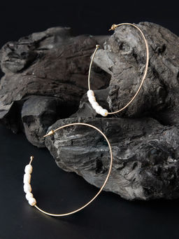 E2O - Quirky Golden With Black Beads Embellished Round Shaped Drop Earring For Women