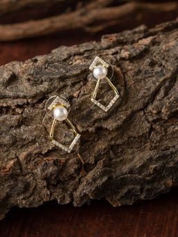 E2O - Contemporary Silver Round Shaped Embellished With White Stone Hoop Earring For Women