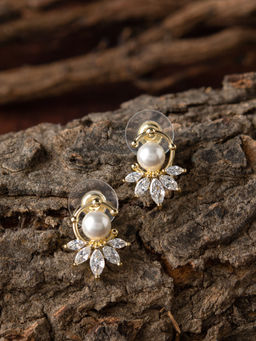 E2O - Quirky Golden With White Beads Embellished Round Shaped Drop Earring For Women