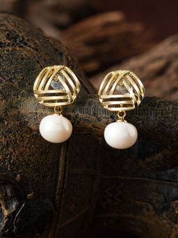 E2O - Quirky Golden With White Beads Embellished In Square Shaped Drop Earring For Women