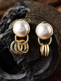 E2O - Contemporary Golden Drop Earring Embellished With Black Beads For Women