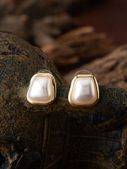 E2O - Contemporary Golden Peral Embellished Stud Earring For Women