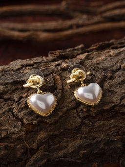 E2O - Quirky Golden With White Beads Embellished In Round Shaped Drop Earring For Women