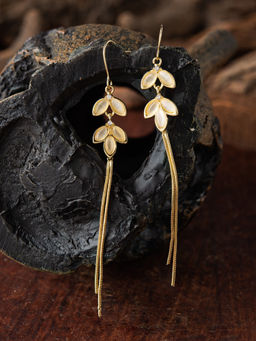 E2O - Quirky Golden With White Beads Embellished In Round Shaped Drop Earring For Women