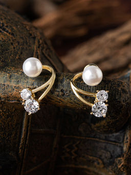 E2O - Contemporary Golden Peral Embellishedin Drop Earring For Women