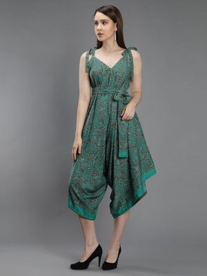 Paisley print green harem jumpsuit