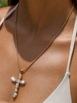 AQUASTREET - Zircon Cross Necklace Anti-Tarnish Waterproof 18K Gold Plated for Women