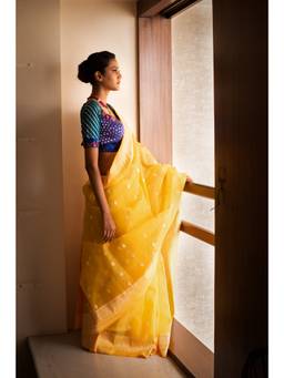 PRIYANKA RAAJIV - Rahel Yellow Silk Organza Banarasi Saree with Unstitched Blouse