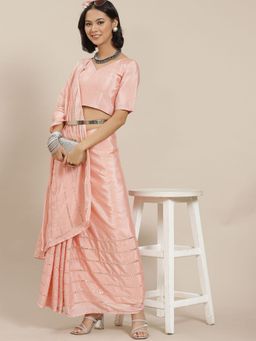 Odette - Peach Elegant Mirror Work Saree with Unstitched Blouse