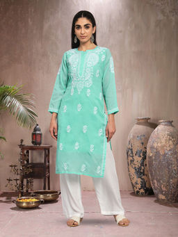 PARAMOUNT CHIKAN - Women Hand Embroidered Lucknowi Chikankari Cotton Kurta