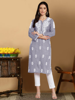 PARAMOUNT CHIKAN - Women Hand Embroidered Lucknowi Chikankari Cotton Kurta