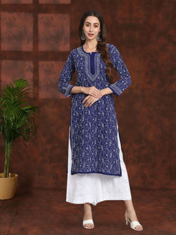 PARAMOUNT CHIKAN - Women Hand Embroidered Lucknowi Chikankari Cotton Kurta