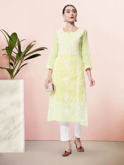 PARAMOUNT CHIKAN - Women Hand Embroidered Lucknowi Chikankari Kota Cotton Kurta