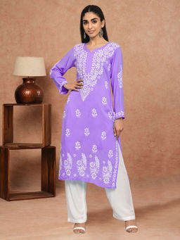 PARAMOUNT CHIKAN - Women Hand Embroidered Lucknowi Chikankari Modal Kurta