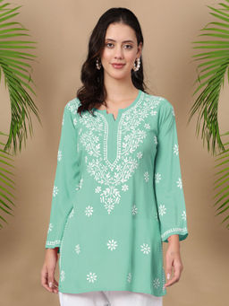 PARAMOUNT CHIKAN - Women Hand Embroidered Lucknowi Chikankari Modal Kurti