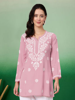 PARAMOUNT CHIKAN - Women Hand Embroidered Lucknowi Chikankari Modal Kurti