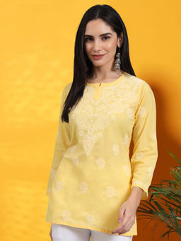 PARAMOUNT CHIKAN - Women Hand Embroidered Ethnic Motifs Chikankari Cotton Kurti