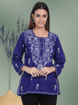 PARAMOUNT CHIKAN - Women Hand Embroidered Ethnic Motifs Chikankari Cotton Kurti