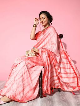 Odette - Women's Silk Blend Pink Embroidered Designer Saree with Unstitched Blouse