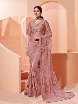 Odette - Pink Elegant Lycra Saree with Unstitched Blouse