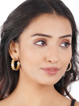 Voylla - Fashion Trendy Hoops Zigzag Designed Silver Plated Orange & Yellow Brass Earrings