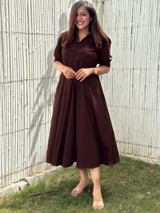 blue dress for baby girl Squire Brown Rib Knit Crew Neck Long Sleeve A-Line Dress main image 0