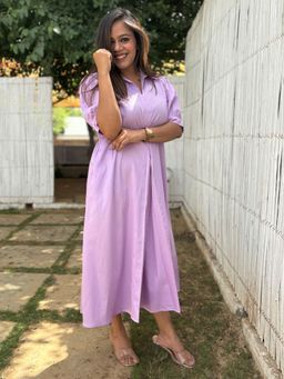 The Svaya - Lilac Cotton A-Line Dress