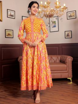 GULAB CHAND TRENDS - Anarkali Cotton Hand Block Printed Ethnic Maxi Dress