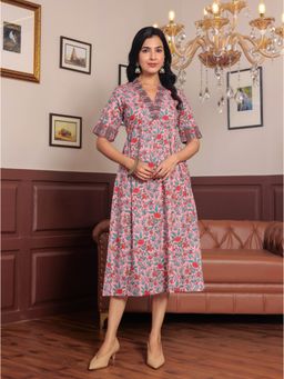 GULAB CHAND TRENDS - Hand Block Printed A-Line Midi Dress
