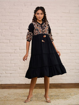 Zolo Label - Black Embroidery Work Midi Dress