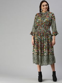 SHOWOFF - Women Black Floral High Neck Dress