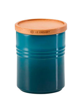 Le Creuset - Teal Stoneware Storage Jar with Wooden Lid, 500Ml