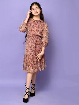 Lilpicks - All Over Printed Drop Waist Long Sleeve Dress