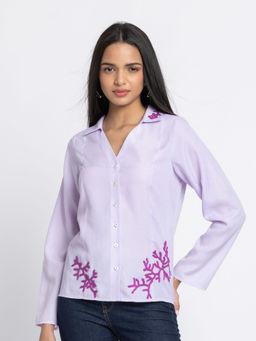 SHAYE - Women White Embroidered Shirt