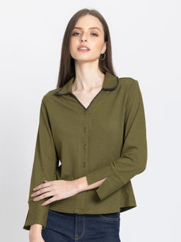SHAYE - Women Olive Solid Shirt