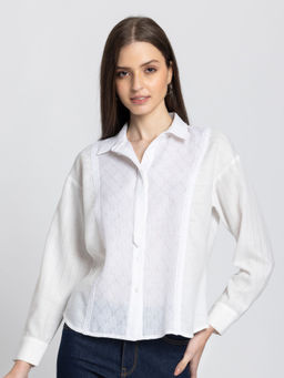 SHAYE - Women White Self Design Shirt