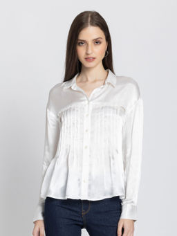 SHAYE - Women White Stripes Shirt