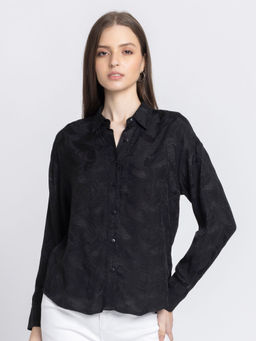 SHAYE - Women Black Textured Shirt