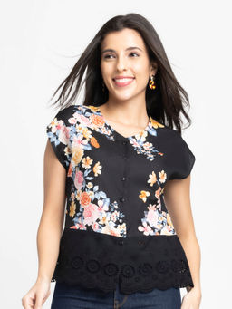 SHAYE - Women Black Floral Shirt