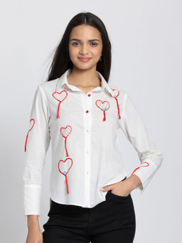 SHAYE - Women White Embroidered Shirt