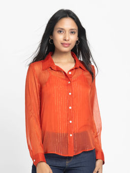 SHAYE - Women Rust Stripes Shirt