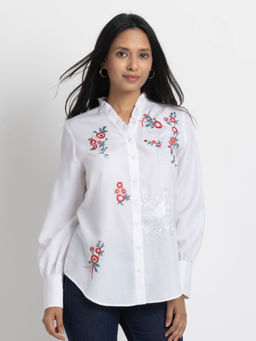 SHAYE - Women White Floral Shirt